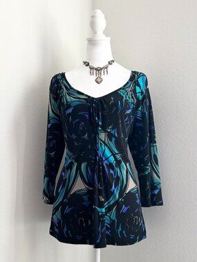 East 5th Black and Blue 3/4 Sleeve Slinky Top